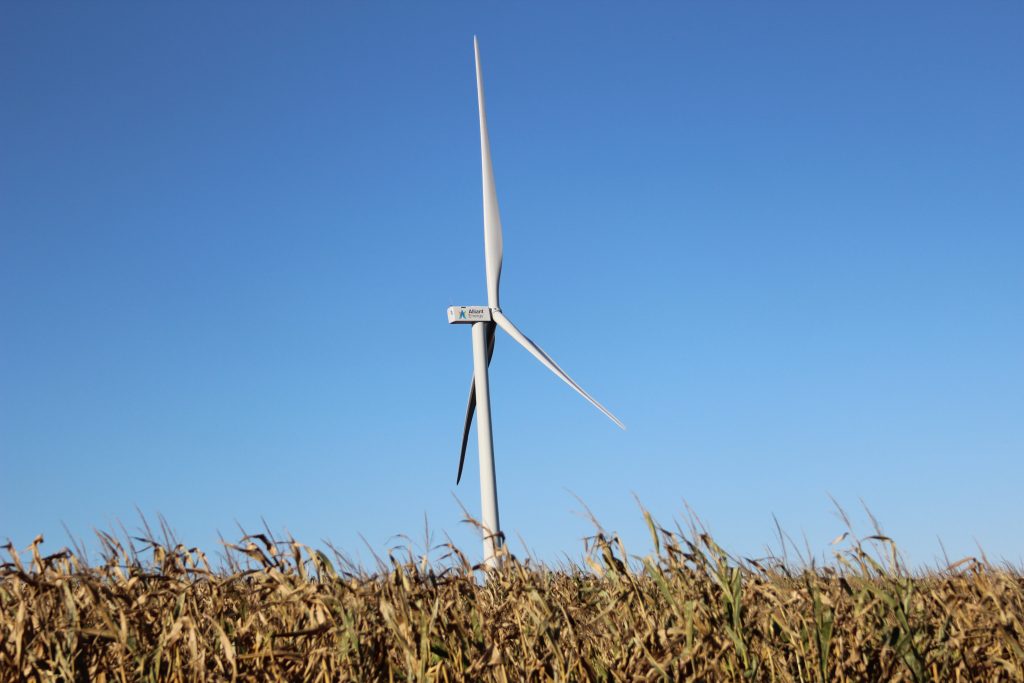 Alliant Energy wind turbine in a cornfield